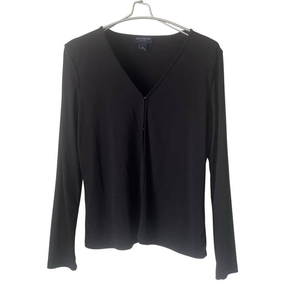 Ann Taylor Vintage Black Open Front Cardigan Blouse Size Medium Petite